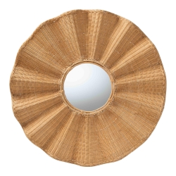 bali & pari Palm Scalloped Rattan Wall Mirror - Handwoven Wicker Round Accent Mirror, Boho Decorative Wall Art for Entryway or Living Room